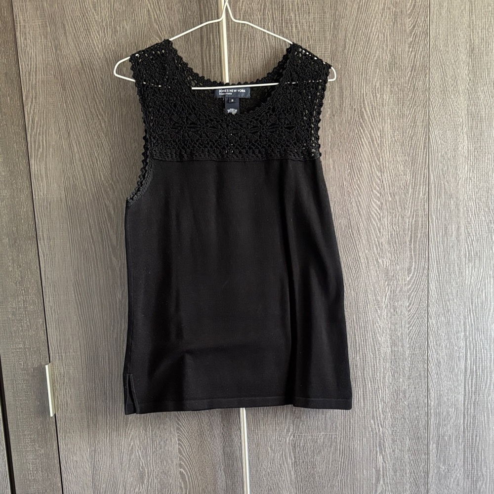 Jones New York Black Crochet Tank Top